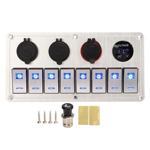 ˜Rocker Switch Panel 8 Gang 12‑24V 5 Pin Blue Light Toggle On Off Lights Control - Picture 20 of 24