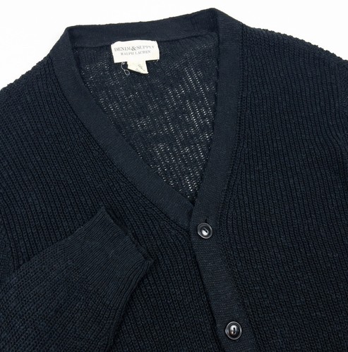 Denim & Supply Ralph Lauren Cardigan Maglione Uomo 2XL Misto Lino Nero Scollo a V - Foto 4 di 12