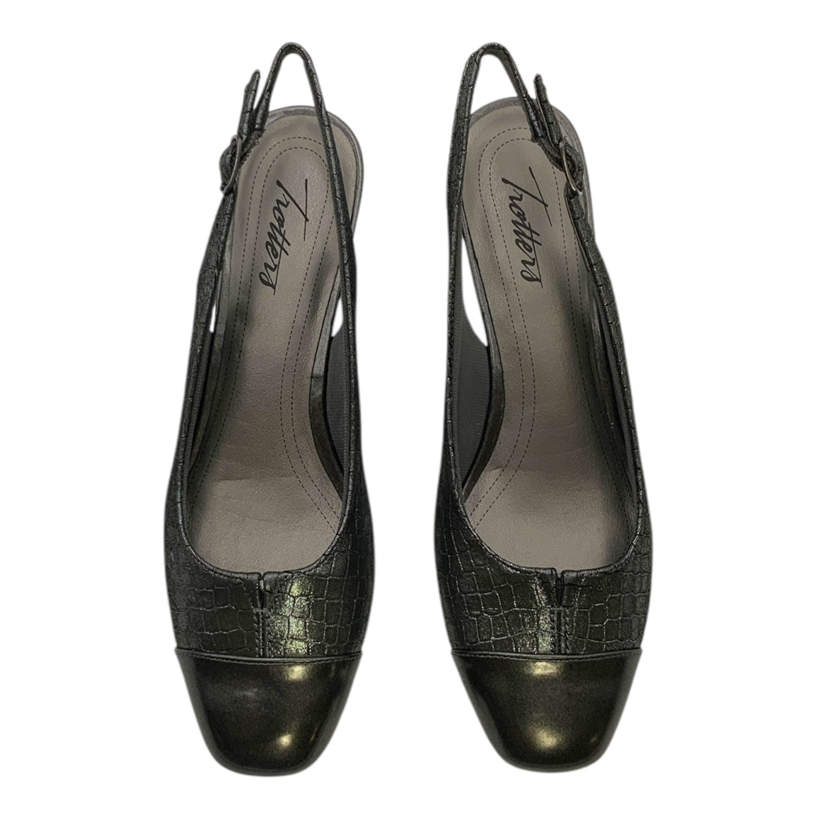 Туфли-лодочки Trotters Dea Slingback из темной оловянной кожи с принтом крокодила US Womens 6.5N