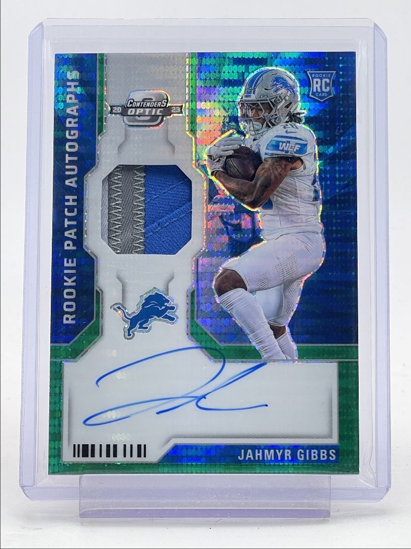 JAHMYR GIBBS 2023 CONTENDERS OPTIC RPA ROOKIE GREEN PULSAR RC AUTO /15 Q4274
