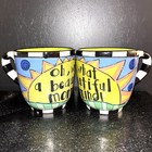 Oh What A Beautiful Morning Coffee Mug Cup Set Of 2 Jumbo 18 Oz Checkered Black