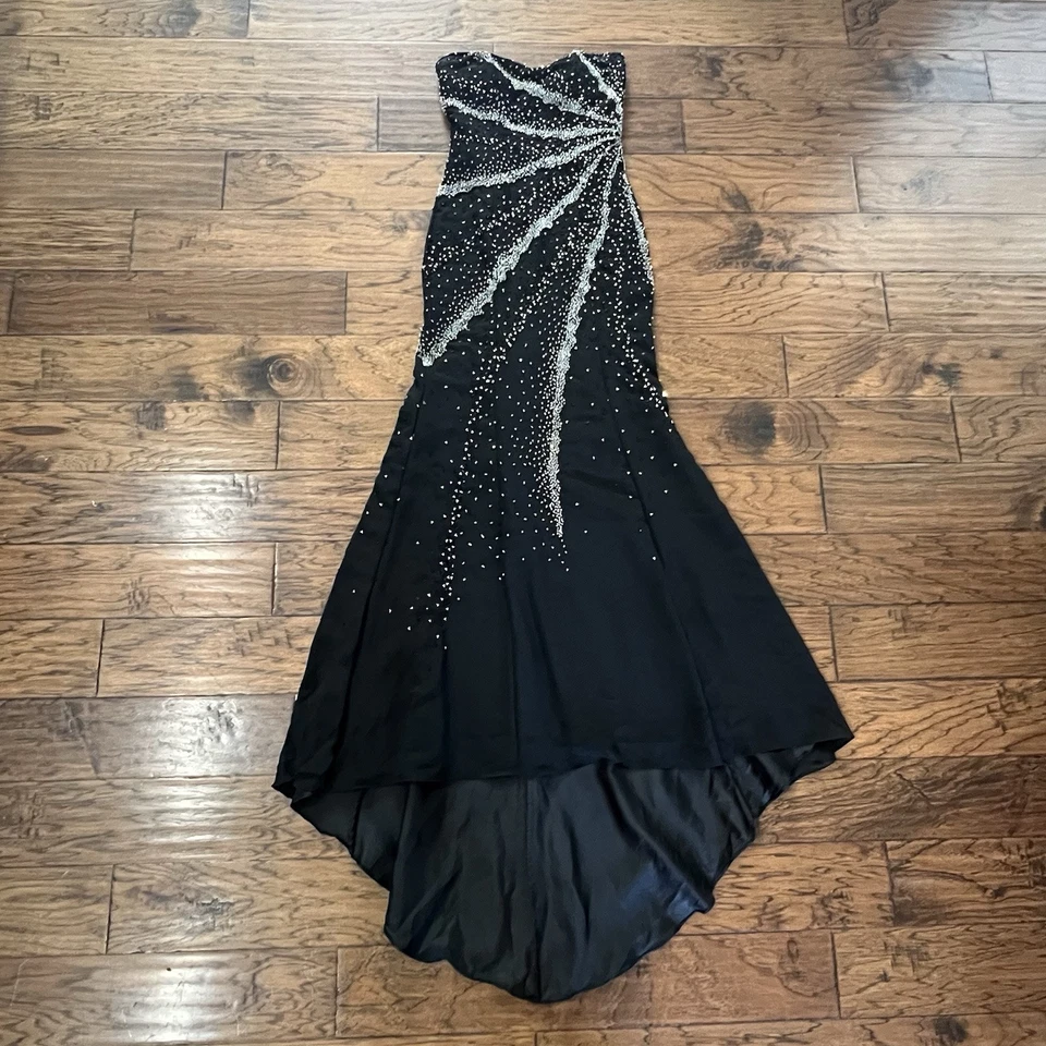 Vestido Riva Designs Negro Cuentas Noche Baile de graduación Talla 6 Pequeño Sin Tirantes Cachicho Foto 3 de 4