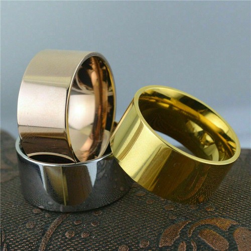10mm Men Women Wide Band Stainless Cool High Flat Band Polished Steel Ring Big. - Picture 4 of 13