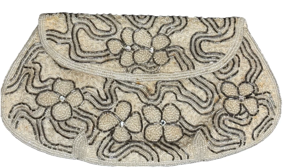 Vintage Magid Cream White Beaded Handbag Evening Bag - Image 2 of 4