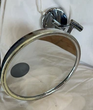 Vtg Lighted Chrome Swing Hinge Shaving/Make-up 9 inch Mirror Wall Mount