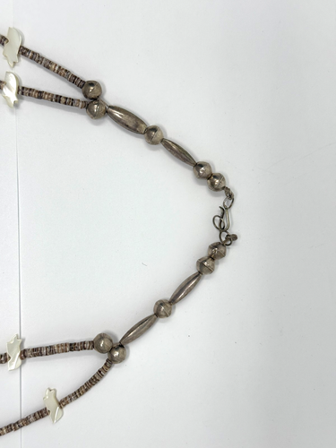 Double Strand Red Coral, MoP, Sterling Silver Bear Heishi Fetish Necklace - 24" - Picture 7 of 7