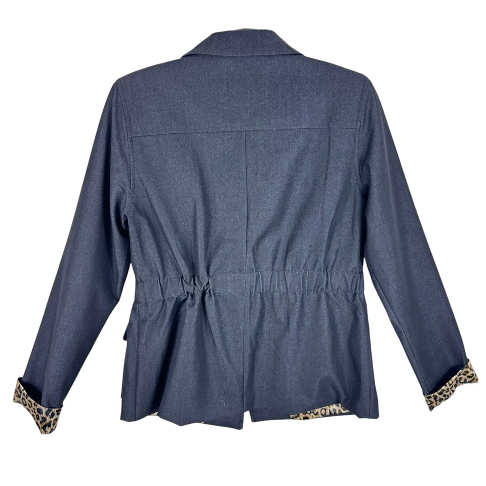 Blazer IMAN Negro Estampado Leopardo Botón Botón Forrado Frontal Bolsillos Talla M Foto 2 de 4