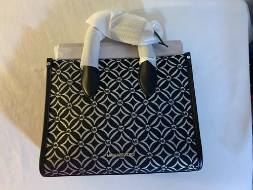 Michael Kors Mirella Black & Silver Diamond Shape Designer Style Handbag Purse - Picture 6 of 9