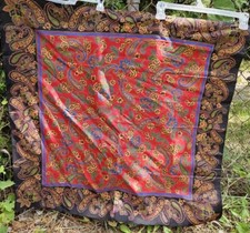 100 SILK PAISLEY SCARF 34" X 36" Wrap Black, Red, Green, Gold, Blue Thailand