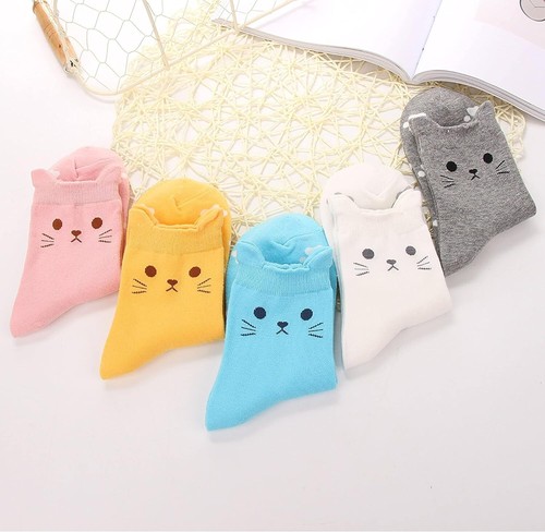 5 pares de calcetines de algodón para mujer talla 4-7 hasta el tobillo con temática animal linda palmadita - Imagen 3 de 11