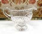 LOVELY! VINTAGE HAND CUT CRYSTAL FOOTED GRAVY SAUCE BOAT WITH HANDLE 