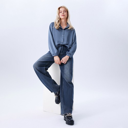 Women Solid V-Neck Long Sleeve T-Shirt Tops Ladies Casual Office Loose Blouse US - Picture 7 of 14