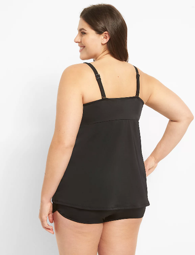 LANE BRYANT CACIQUE SWIM BLACK UNDERWIRE KNOT FRONT TANKINI TOP SZ 40D - Picture 4 of 4
