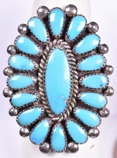 Alice Quam Native American Silver Signed Turquoise Zuni Ring Size - 7 1/4 