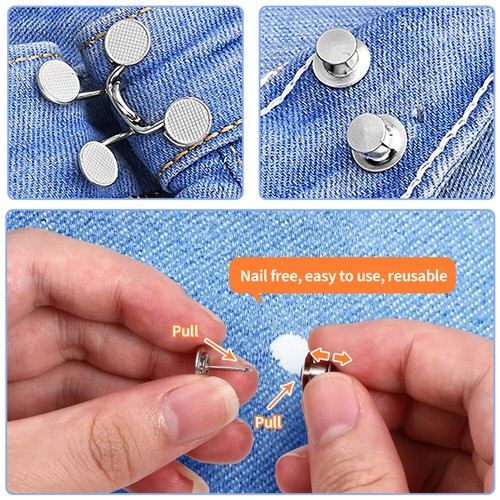 4 conjuntos prácticos pantalones de mezclilla ajustables sin hebilla pantalones de mezclilla cintura ajuste de talla - Imagen 3 de 12