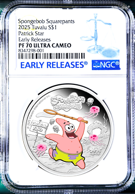 #ad 2025 SPONGEBOB SQUAREPANTS Patrick Star 1oz .9999 Silver $1 COIN NGC PF70 UC ER $139.99