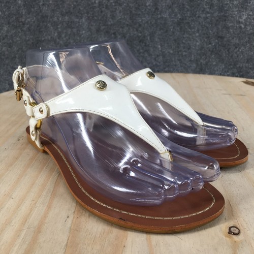 Lauren Ralph Lauren flache Damensandalen 5,5B T-Riemen weiß Lackleder - Bild 8 von 20