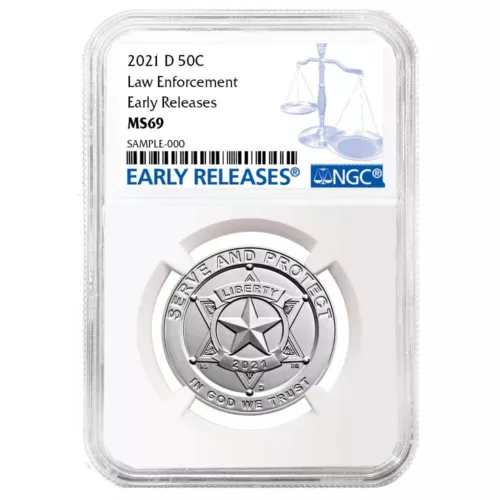 2021-D UNC Clad 50c National Law Enforcement Half NGC MS69 ER Blue Label