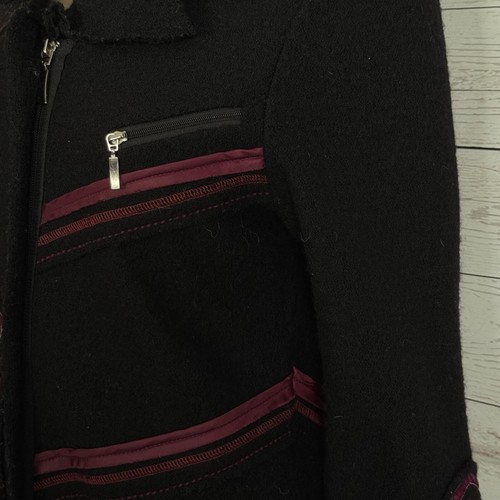 Cappotto Luciano Dantè 100% Lana Pea Piccolo Nero Borgogna Full Zip Unico BOHO - Foto 5 di 11