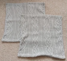 Cuddl Duds Gray Cable Knit Euro Pillow Sham Pair Cozy Soft Twill Reverse 25x25