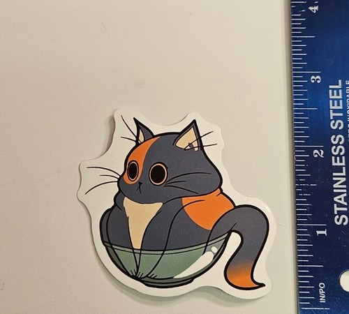Adorable Cat In A Bowl Sticker / Cute Kitty Decal For Laptop Or Skateboard - Foto 2 di 3