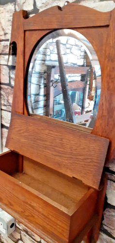 Wall Mounted Oak Candle Box with Mirror, Height 60cm Width 32cm and Depth 15cm - Picture 2 of 5