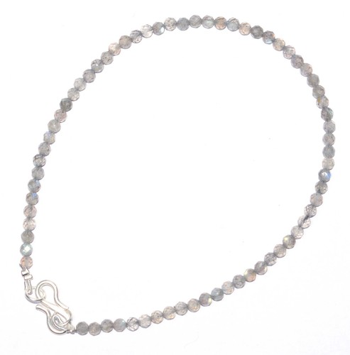 925 Fine Silver Blue Labradorite Gemstone 3 mm Round Beads 5" Strand Bracelet F1 - Picture 2 of 8