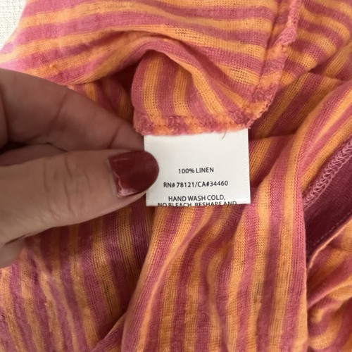 Túnica Eileen Fisher Lino Rayas Manga Larga Rosa Naranja Talla Grande - Imagen 5 de 6