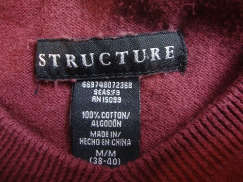 NW Structure Mens Burgundy Pull Over Sweater Diamond Pattern 100% Cotton Size M - Picture 3 of 3