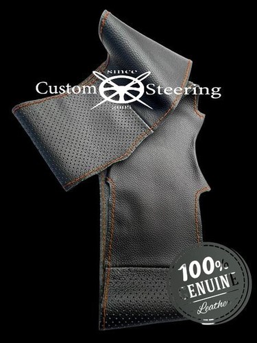 For PEUGEOT EXPERT III Black Leather Steering Wheel Cover With Medium Brown St - Picture 6 of 6