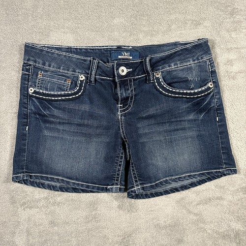 YMI Shorts Damen 9 blau niedrig erhöht Distressed Denim Preppy Y2K Med Wash Norcore