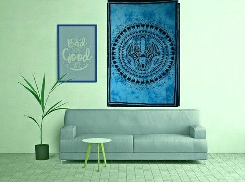 Wall Hanging Blue Tapestry Cotton Mandala Boho Hippie Wall Art Indian Poster Art - Picture 13 of 90