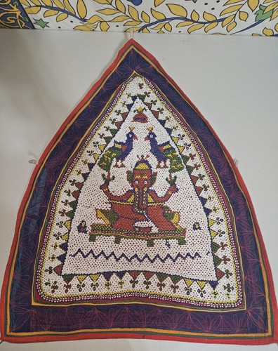 Decoración colgante de pared con cuentas pesadas Kutch vintage raro bordado a mano - Imagen 1 de 14