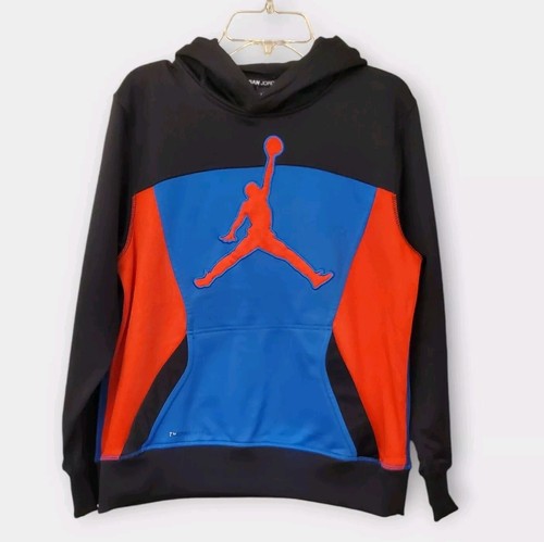 Air Jordan Jumpman Nike Pullover Hoodie Youth Large L Black Red Blue Therma-Fit  - Picture 2 of 12