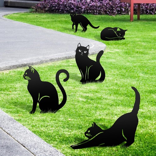 6 Pcs Metal Cat Stakes Garden Art Decor Outdoor Black Cat Silhouette Yard and... - Picture 5 of 6