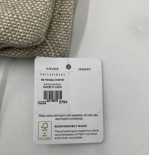 Pottery Barn Everyday Pillow Cover Flax Beige 20" Square #4825C - Picture 4 of 5
