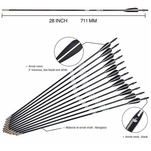 12PCS 28inch Fiberglass Arrows SP700 Archery Hunting For Compound & Recurve Bow - Picture 2 of 12