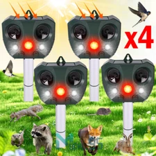 1-4PCS Solar Power Ultrasonic Animal Repeller Pest Repellent Deer Raccoon Garden