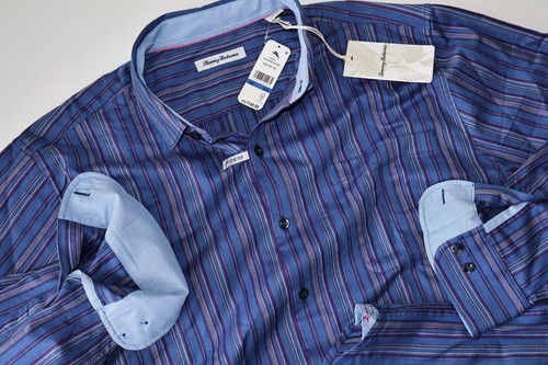 Tommy Bahama Shirt Lazlo Francisco Stripe Cobalt Blue New LS Extra Large XL - Picture 2 of 4