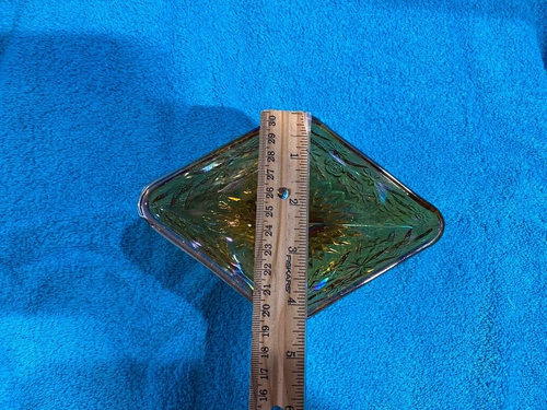 Vintage Iridescent Amber/Gold Floral Glass Dish - Diamond Shaped Pedestal - Picture 8 of 23