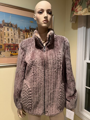 25" grau/braun Strick geschoren Biber Echtfell Pullover Reißverschluss Jacke 6/8 - Bild 2 von 8