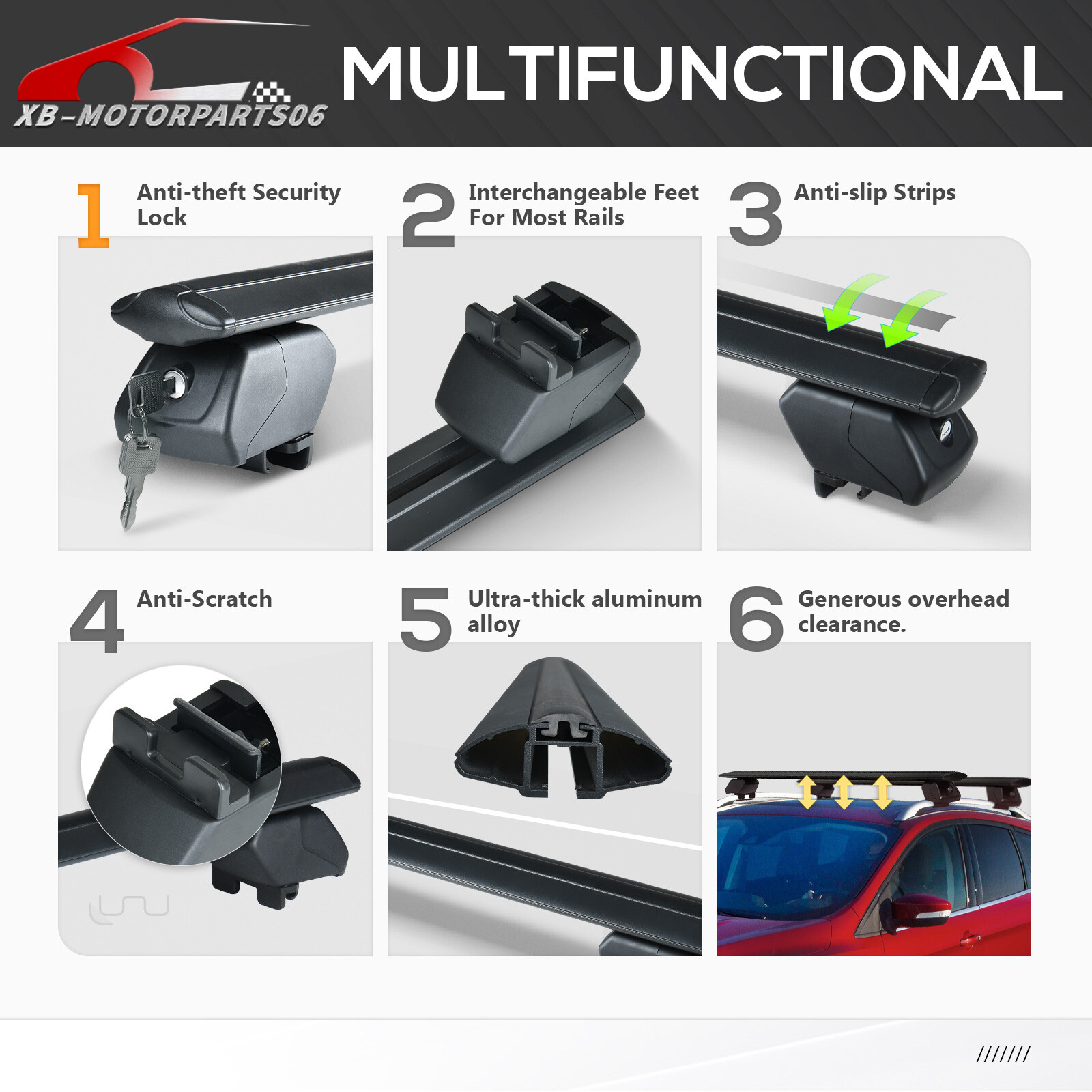 53" Universal Lockable & Adjustable 300LBS Roof Top Bars Cargo Carrier Luggage