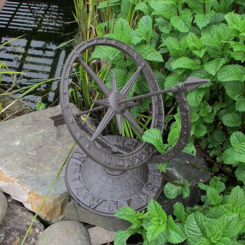 Cast Iron Armillary Sundial Clock Garden Ornament Statue Brown Timepiece - Picture 3 of 4