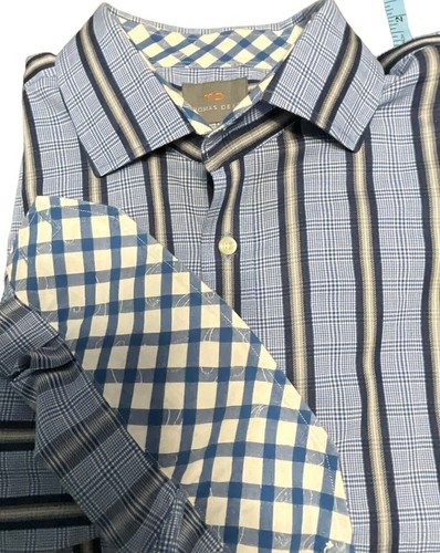 Camisa de vestir Thomas Dean para hombre LS 100 % algodón azul a rayas talla L/G - Imagen 7 de 9