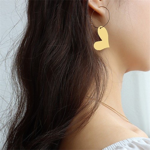Pendientes colgantes corazón dorado aro bucle trasero mujer joyería regalo inspo envío Reino Unido - Imagen 1 de 3