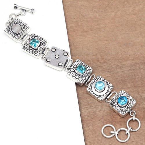 London Blue Topaz Sterling Bracelet Gemstone Handmade 7-8" Jewelry