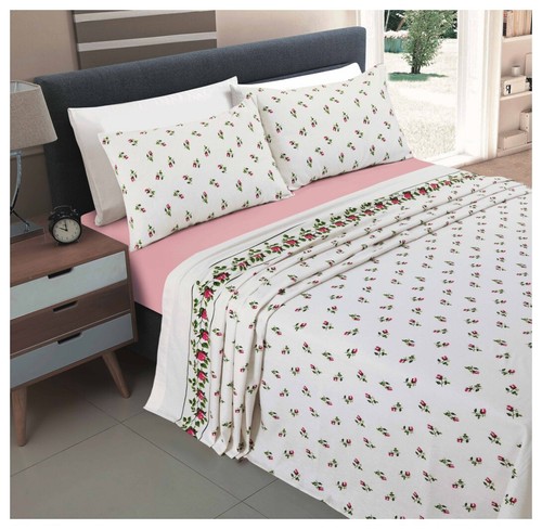 Rosebud Floral Flannelette Sheet Set 100% Brushed Cotton Thermal Bed Sheet Set  - Picture 21 of 30