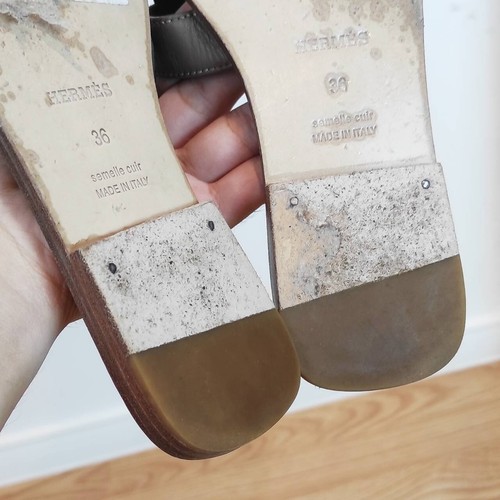 HERMES Oran "H" Taupe Mink Brown Sandal Mules Slides Womens Shoes Size: 36EU 6US - Picture 12 of 14