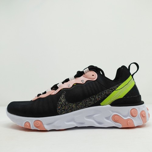 Women's Nike React Element 55 PRM Black Pink Sneakers CD6964 002 New - Picture 5 of 9