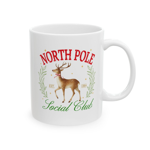 Weihnachtstasse Nordpol Social Club Rentier Retro Fest Urlaub Kaffeetasse - Bild 2 von 6
